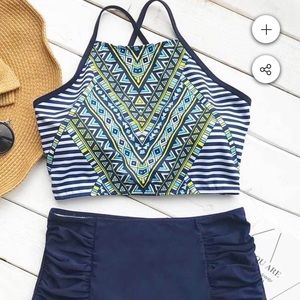 Crop swim suit with high waist bottoms